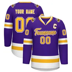 Purple Gold Purple-White Classic Hockey Jersey 1