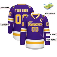 Purple Gold Purple-White Classic Hockey Jersey 2