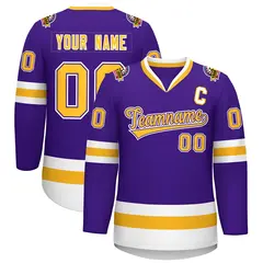 Purple Gold Purple-White Classic Hockey Jersey 1