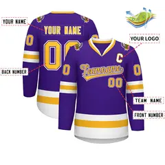 Purple Gold Purple-White Classic Hockey Jersey 2