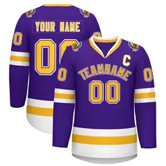 Purple Gold Purple-White Classic Hockey Jersey