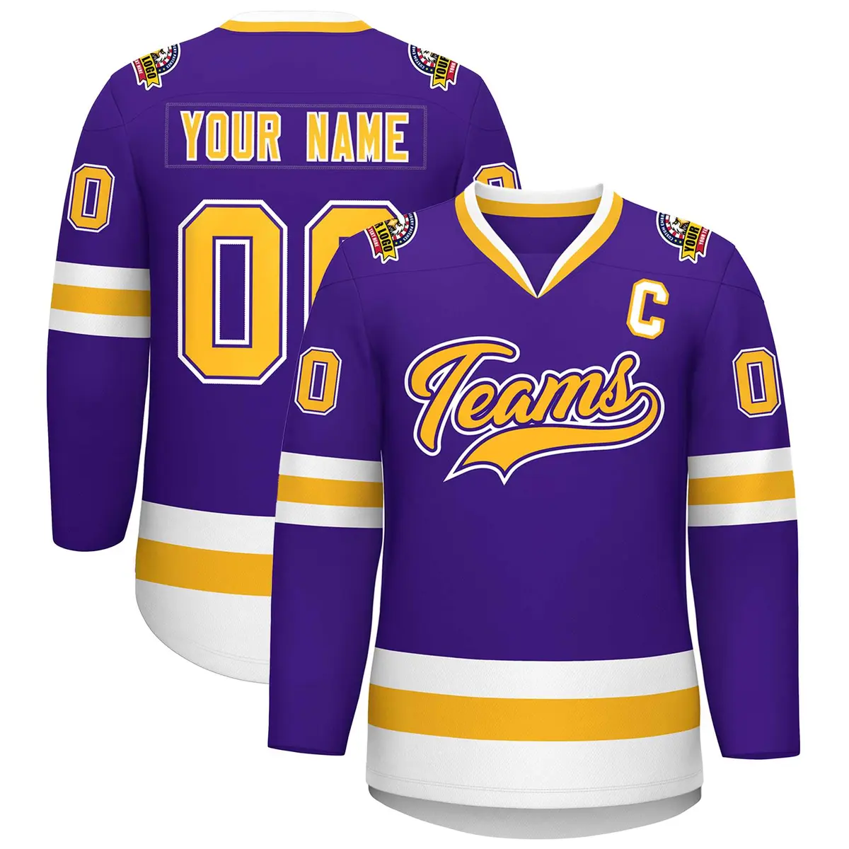 Purple Gold Purple-White Classic Hockey Jersey