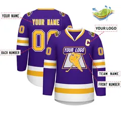 Purple Gold Purple-White Classic Hockey Jersey 2
