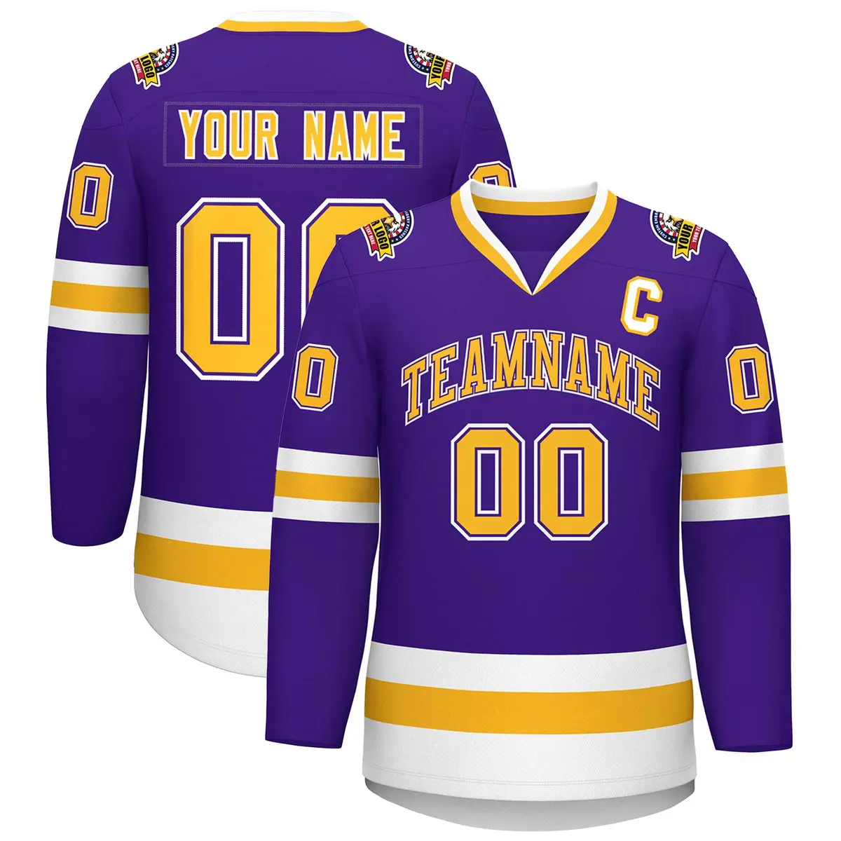 Purple Gold Purple-White Classic Hockey Jersey