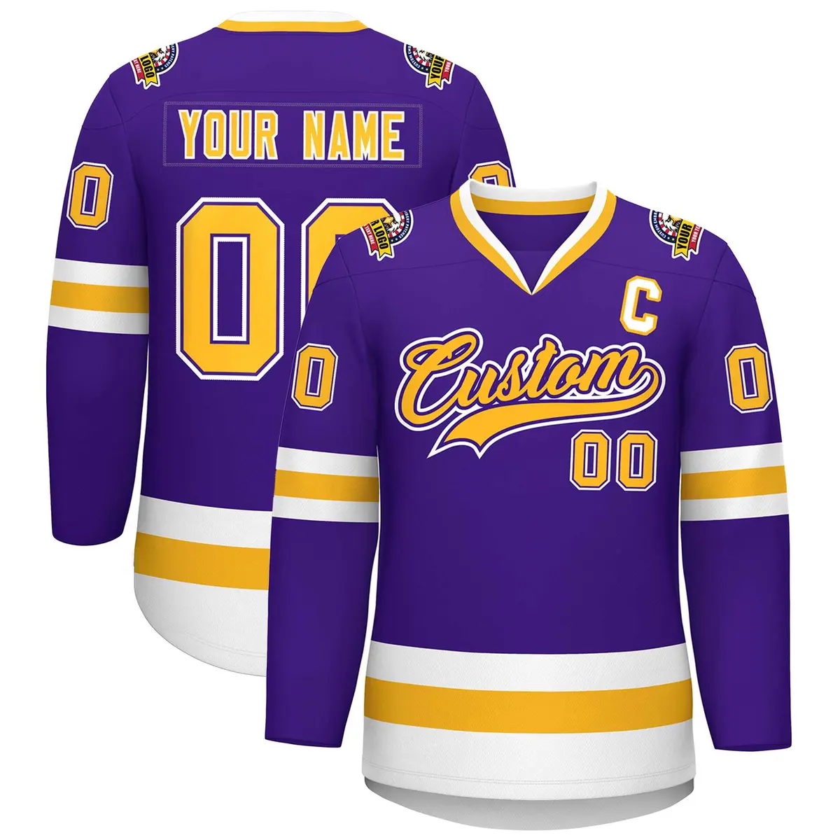 Purple Gold Purple-White Classic Hockey Jersey