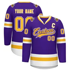Purple Gold Purple-White Classic Hockey Jersey 1