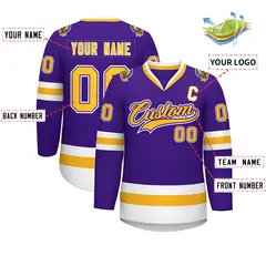 Purple Gold Purple-White Classic Hockey Jersey 2