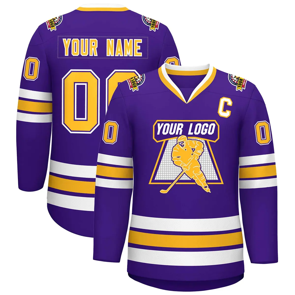 Purple Gold Purple-White Classic Hockey Jersey