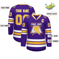 Purple Gold Purple-White Classic Hockey Jersey 2