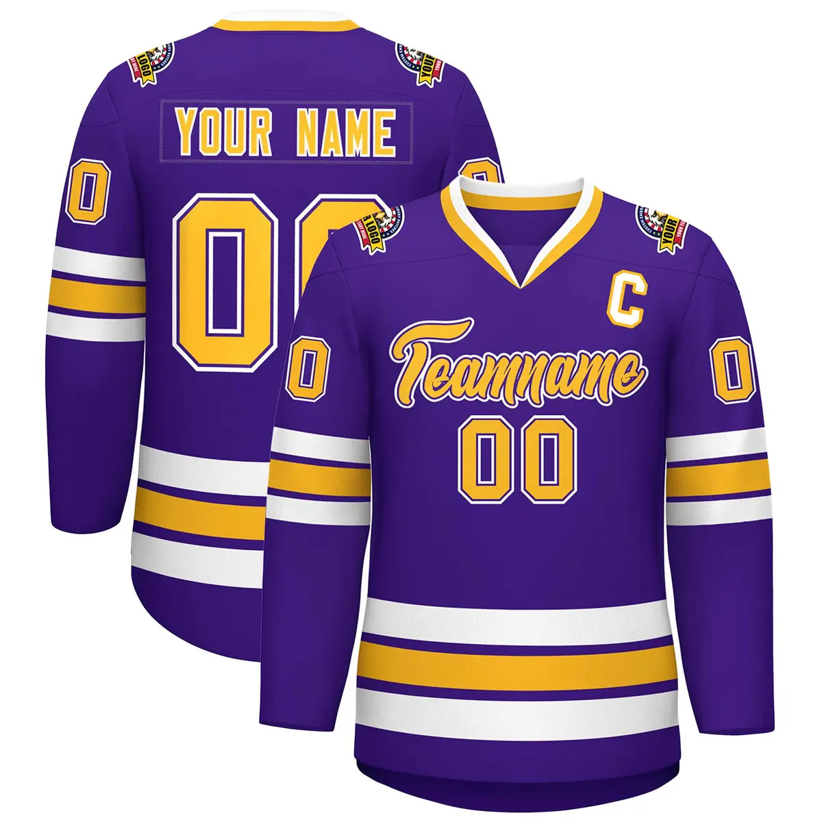 Purple Gold Purple-White Classic Hockey Jersey