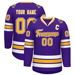 Purple Gold Purple-White Classic Hockey Jersey 1