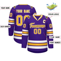 Purple Gold Purple-White Classic Hockey Jersey 2