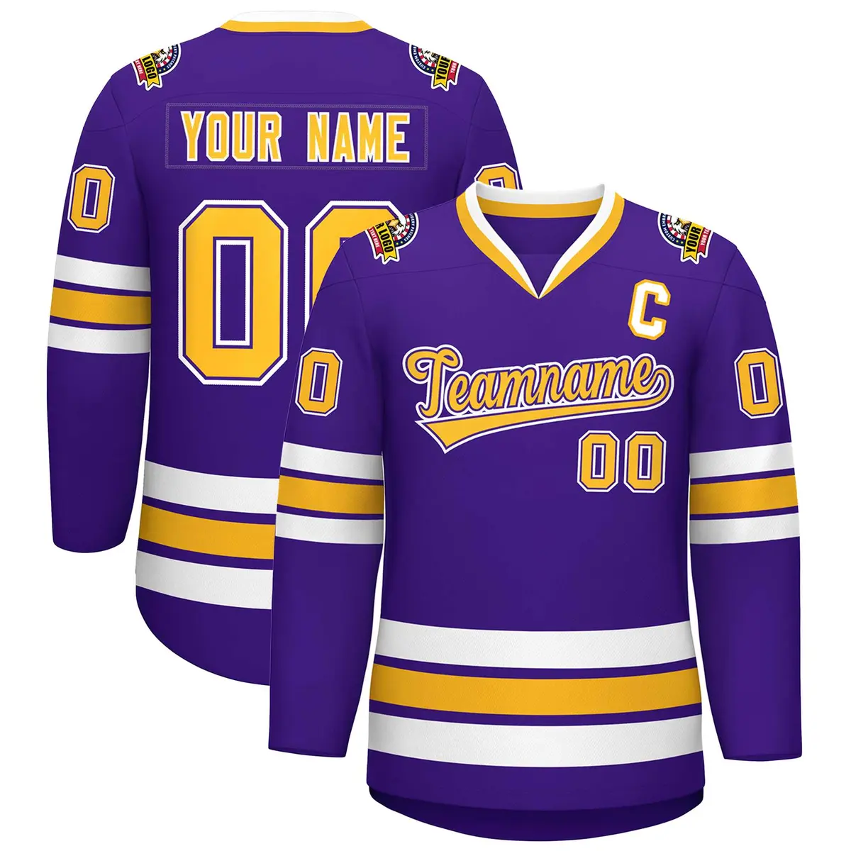 Purple Gold Purple-White Classic Hockey Jersey