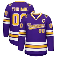 Purple Gold Purple-White Classic Hockey Jersey