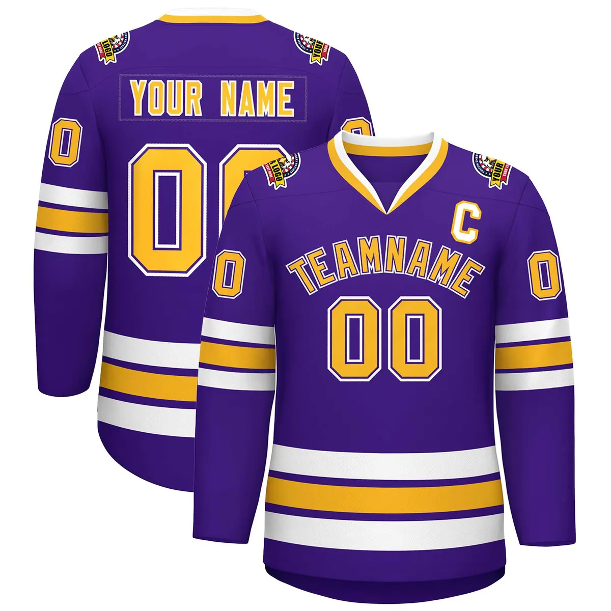 Purple Gold Purple-White Classic Hockey Jersey