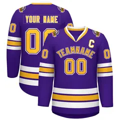 Purple Gold Purple-White Classic Hockey Jersey 1