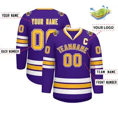 Purple Gold Purple-White Classic Hockey Jersey 2