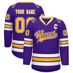 Purple Gold Purple-White Classic Hockey Jersey 1