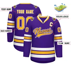 Purple Gold Purple-White Classic Hockey Jersey 2