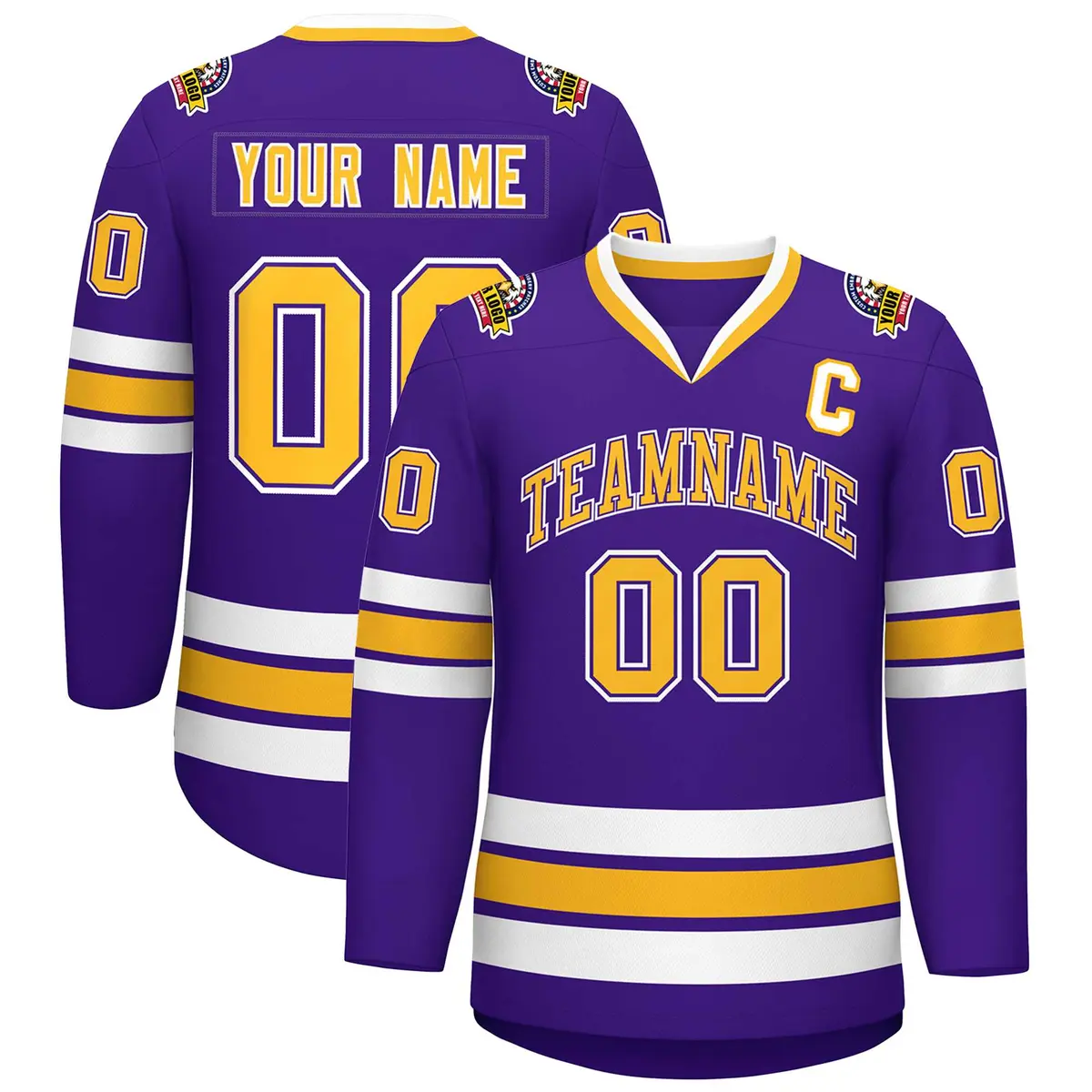 Purple Gold Purple-White Classic Hockey Jersey