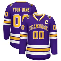 Purple Gold Purple-White Classic Hockey Jersey