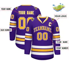 Purple Gold Purple-White Classic Hockey Jersey 2