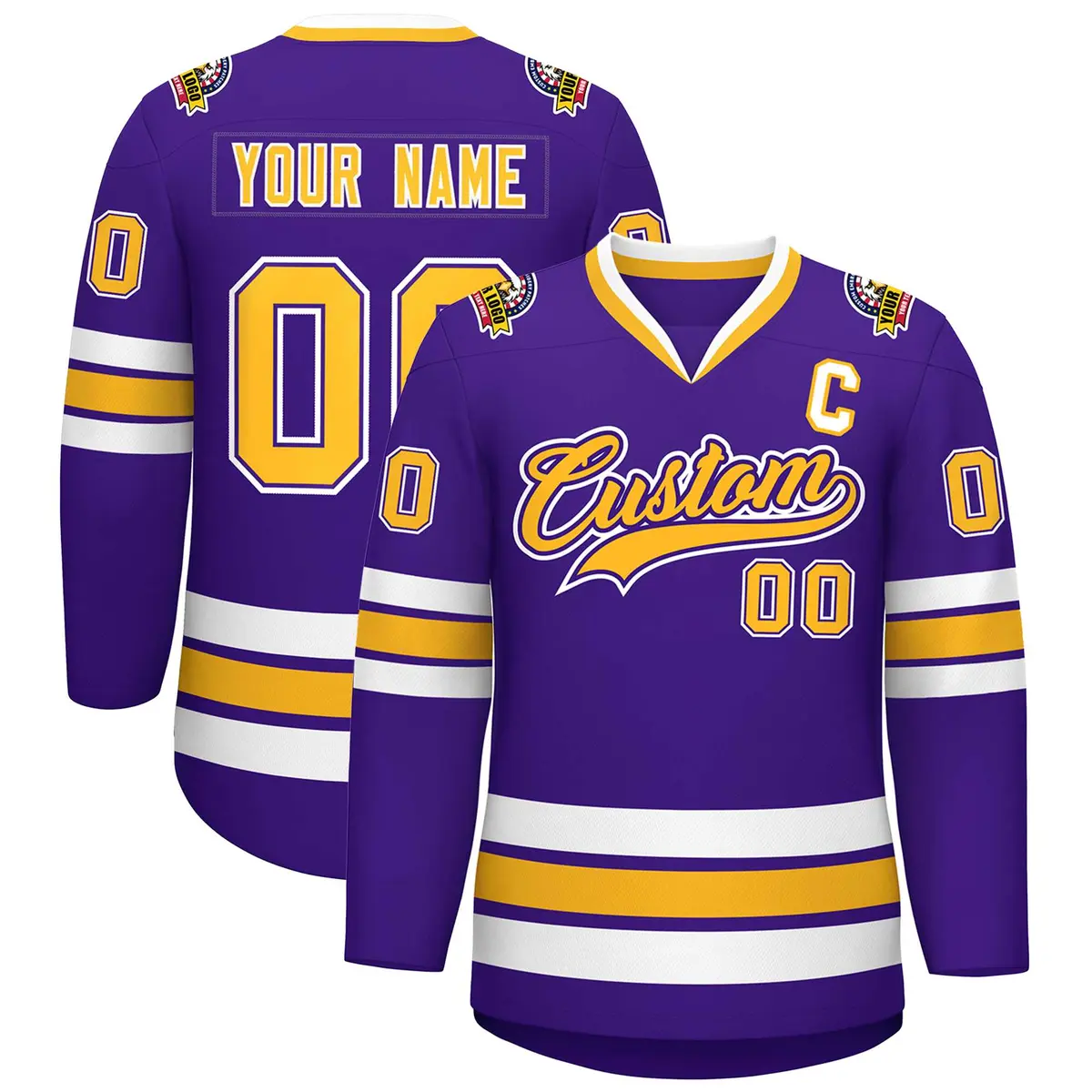 Purple Gold Purple-White Classic Hockey Jersey