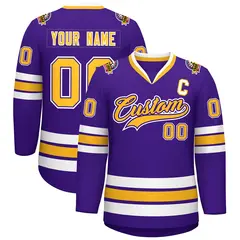Purple Gold Purple-White Classic Hockey Jersey