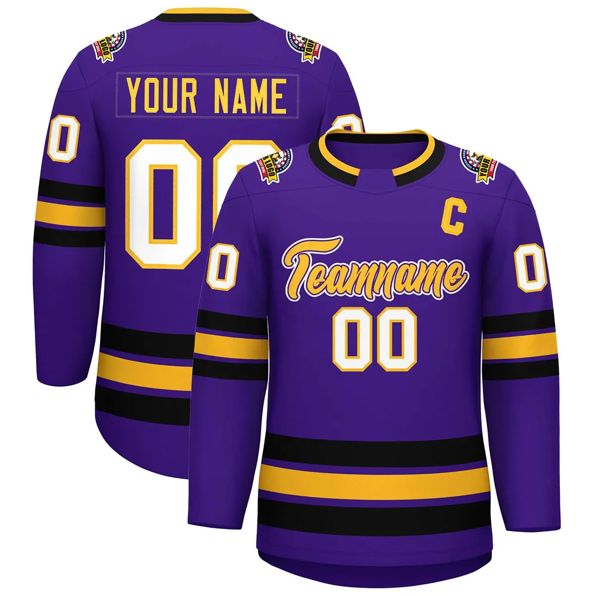 Purple Gold Purple-White Classic Hockey Jersey