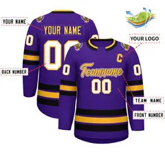 Purple Gold Purple-White Classic Hockey Jersey 2