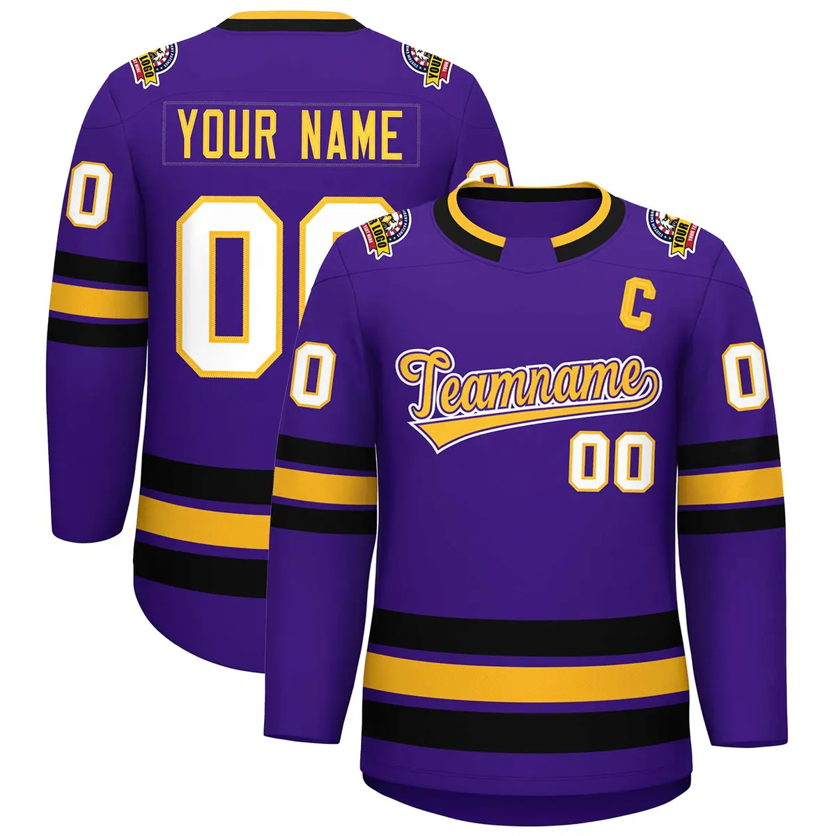 Purple Gold Purple-White Classic Hockey Jersey