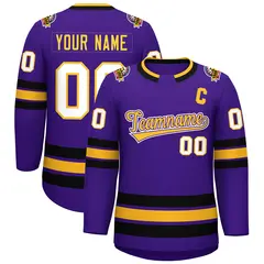 Purple Gold Purple-White Classic Hockey Jersey