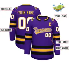 Purple Gold Purple-White Classic Hockey Jersey 2