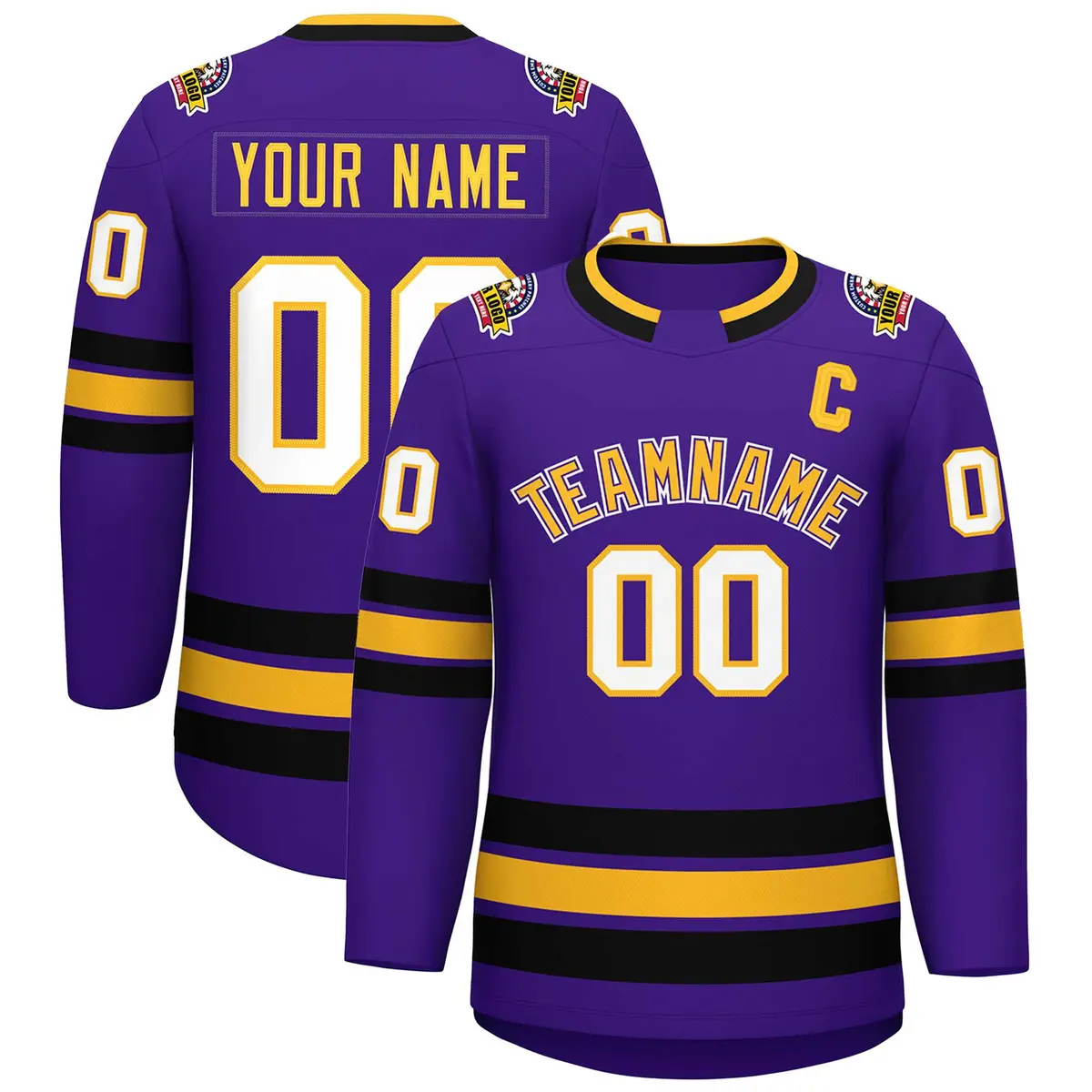 Purple Gold Purple-White Classic Hockey Jersey