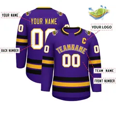 Purple Gold Purple-White Classic Hockey Jersey 2
