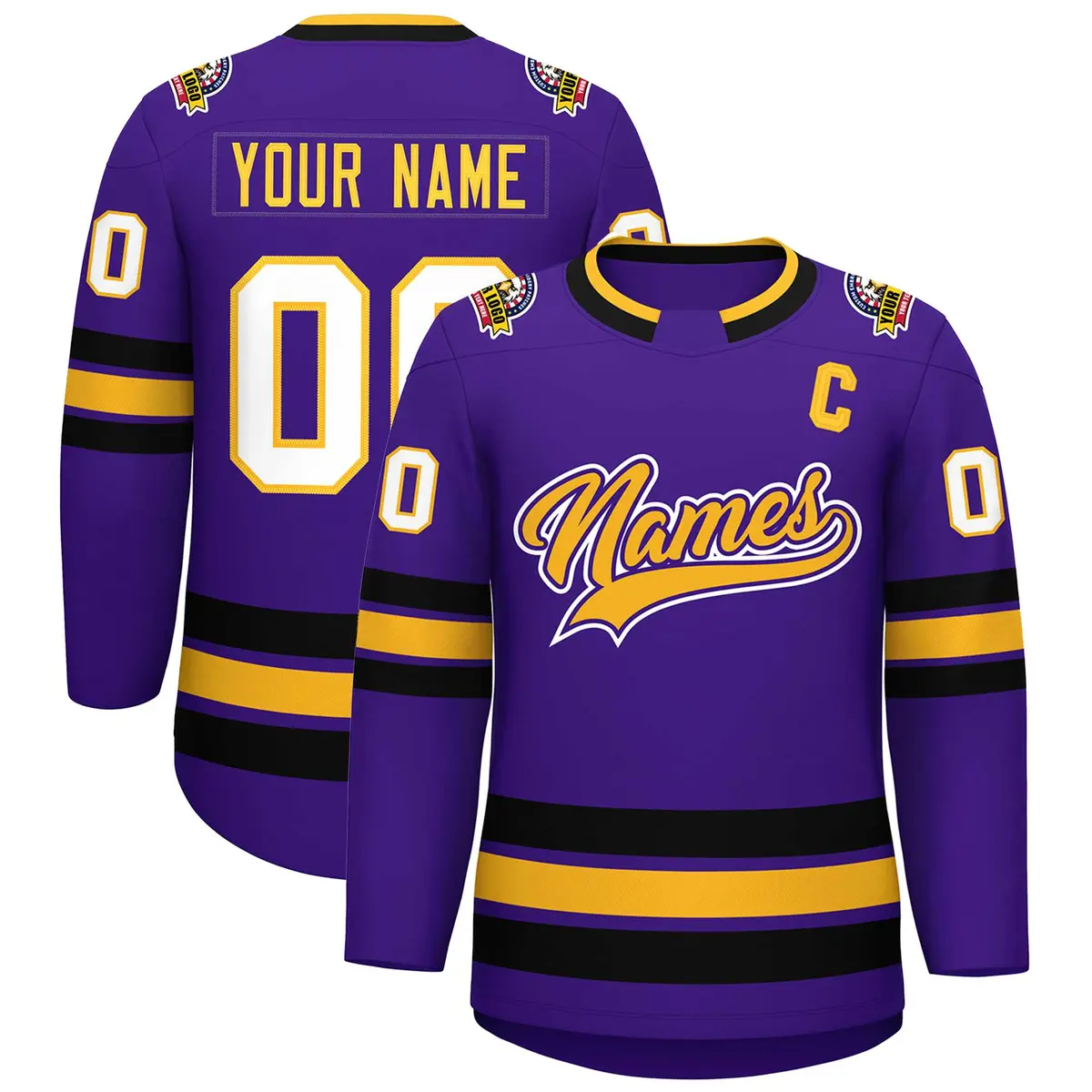 Purple Gold Purple-White Classic Hockey Jersey