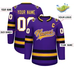 Purple Gold Purple-White Classic Hockey Jersey 2