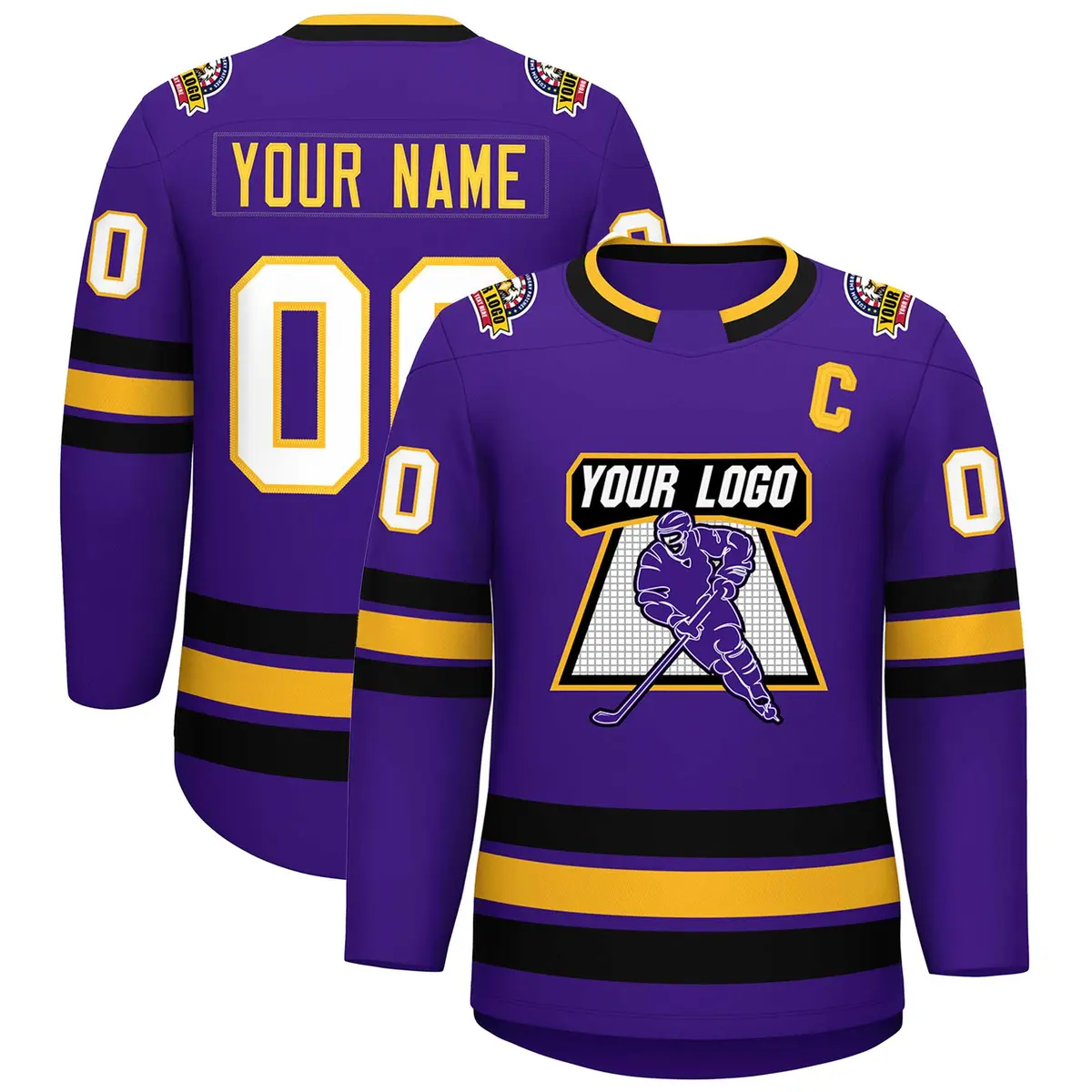 Purple Gold Purple-White Classic Hockey Jersey