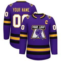 Purple Gold Purple-White Classic Hockey Jersey