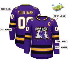 Purple Gold Purple-White Classic Hockey Jersey 2