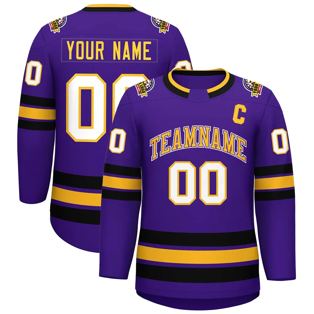 Purple Gold Purple-White Classic Hockey Jersey