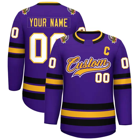 Purple Gold Purple-White Classic Hockey Jersey