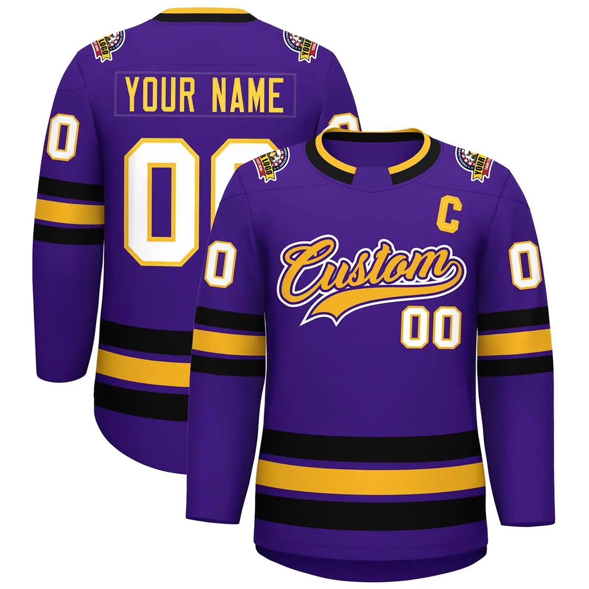 Purple Gold Purple-White Classic Hockey Jersey