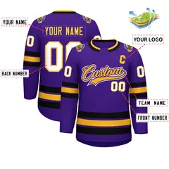 Purple Gold Purple-White Classic Hockey Jersey 2