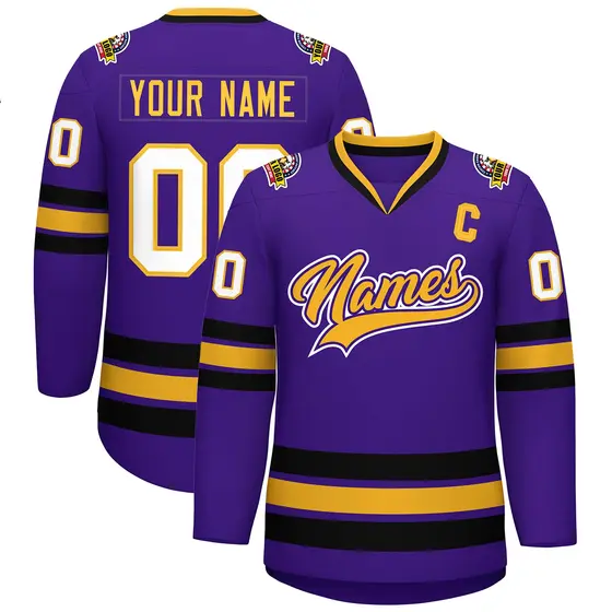 Purple Gold Purple-White Classic Hockey Jersey
