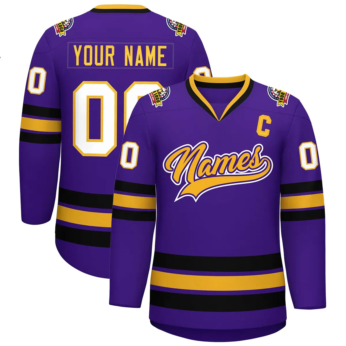 Purple Gold Purple-White Classic Hockey Jersey