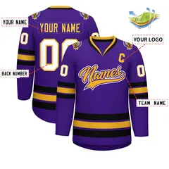 Purple Gold Purple-White Classic Hockey Jersey 2