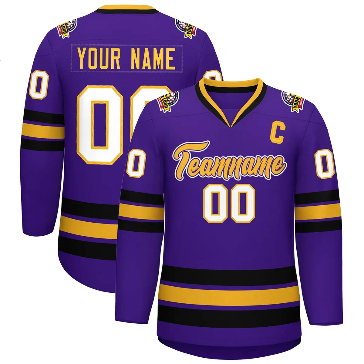 Purple Gold Purple-White Classic Hockey Jersey
