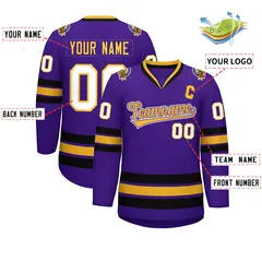 Purple Gold Purple-White Classic Hockey Jersey 2