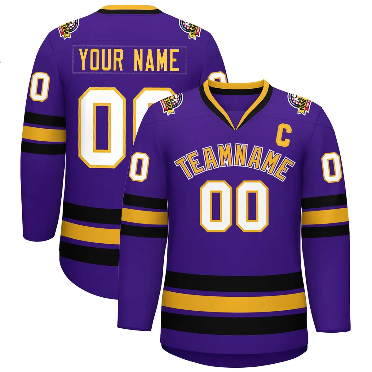 Purple Gold Purple-White Classic Hockey Jersey
